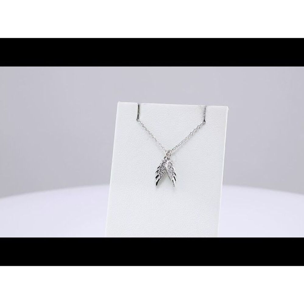 Kazi Luxury Sterling Silver .03 Ctw Natural Diamond Angel Wings 16-18" Necklace View 4